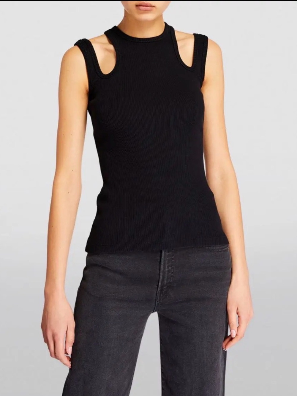 A.W.A.K.E. Mode Organic Cotton Black Multi-Strap Tank Top - Size Large